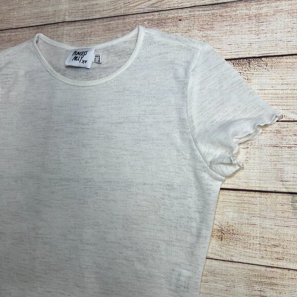 Princess Polly White Ribbed Lettuce Edge Cropped Baby Tee Size 8 Medium - Picture 9 of 11